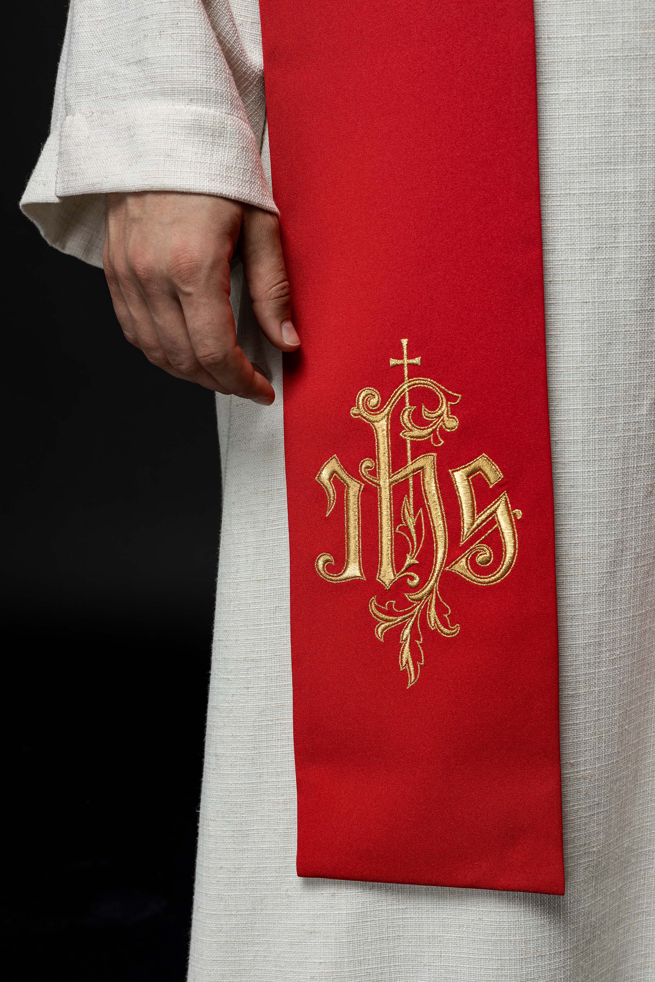 Embroidered IHS Stole Red