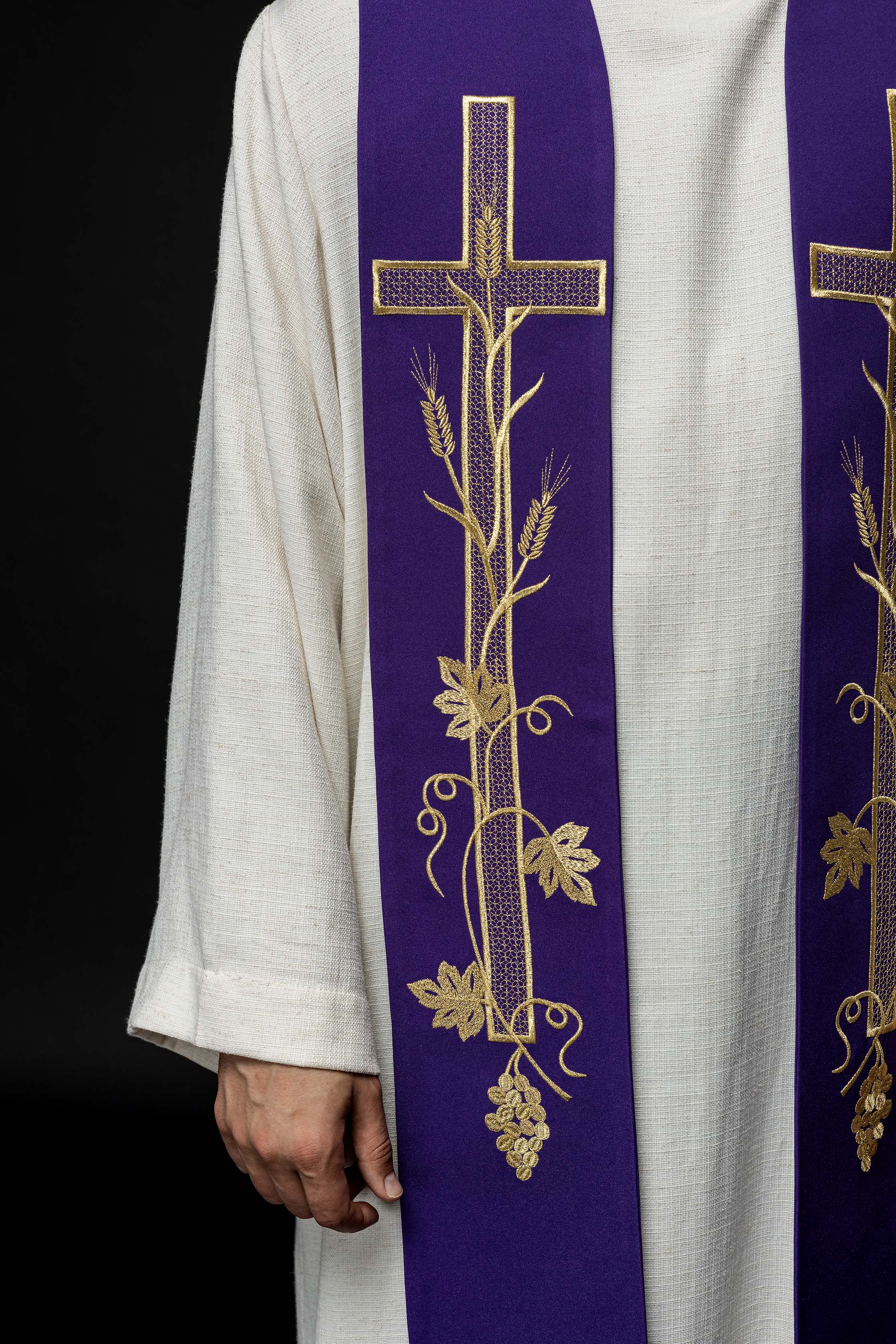 Priest Stole Purple Embroidered Cross