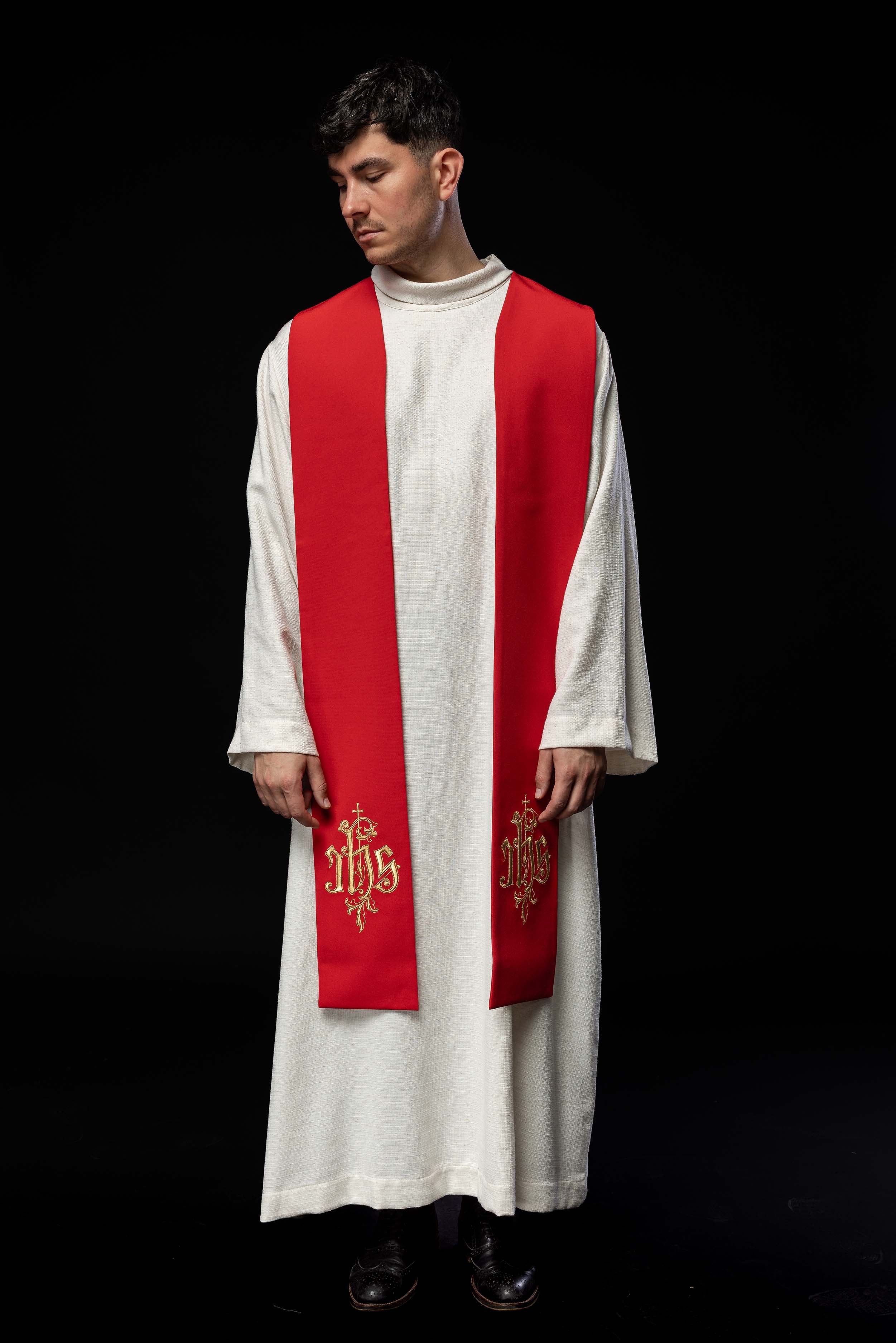 Embroidered IHS Stole Red