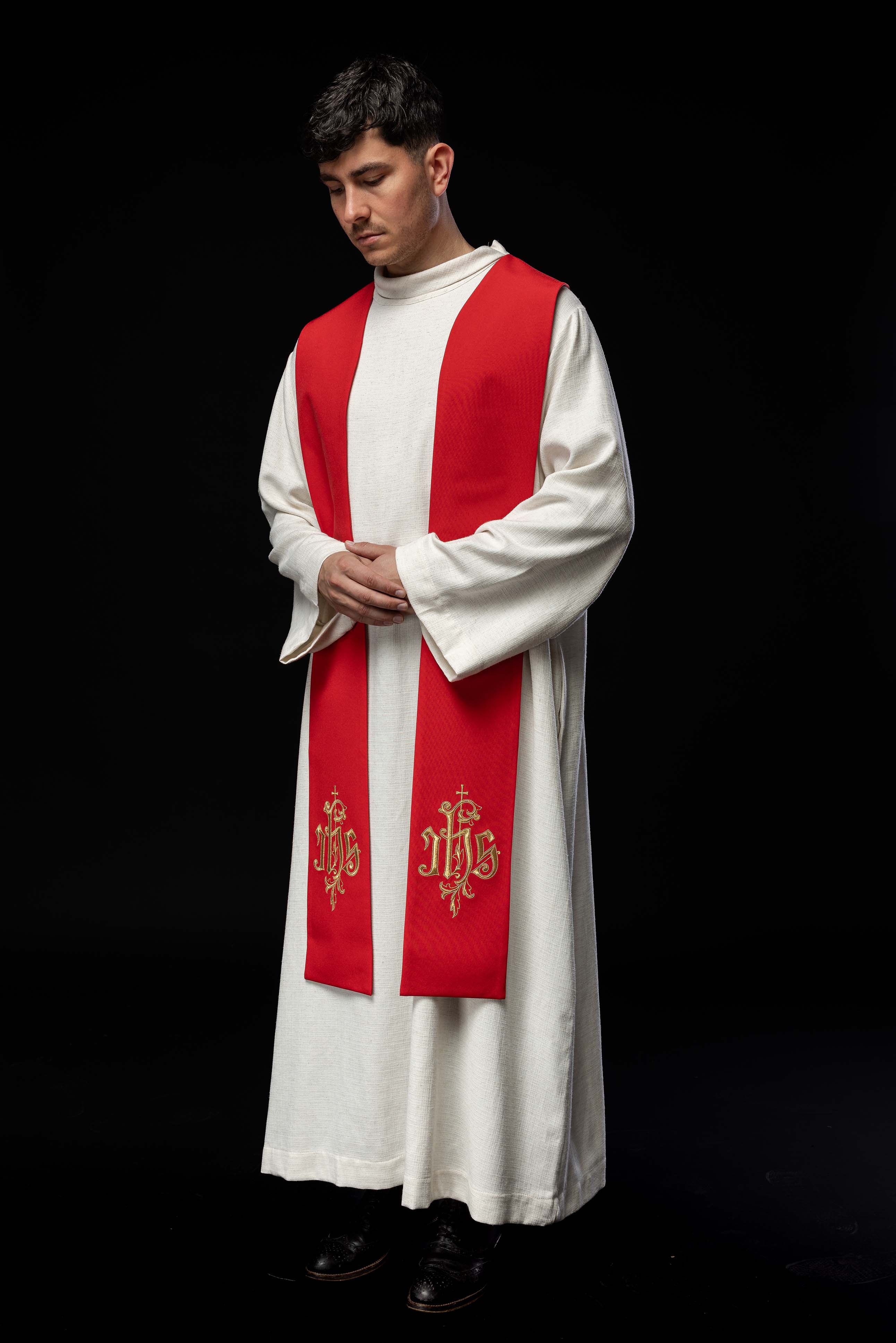 Embroidered IHS Stole Red