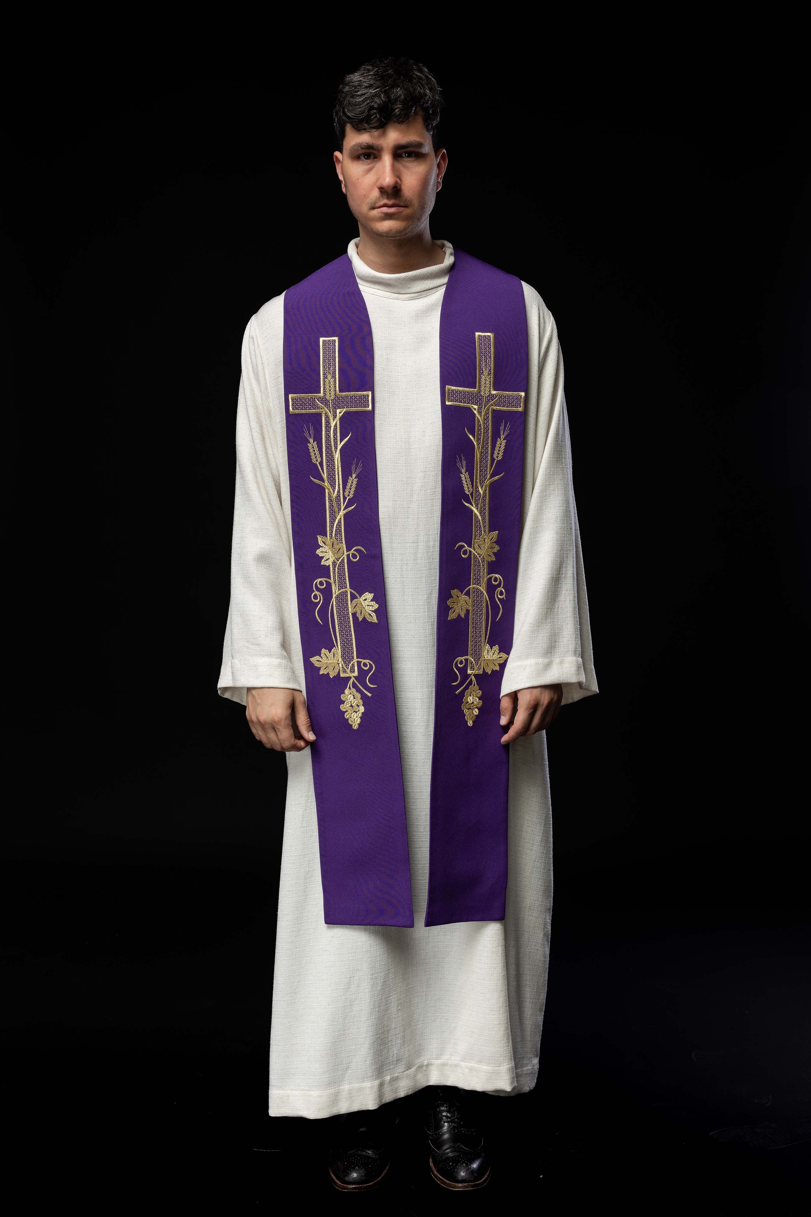 Priest Stole Purple Embroidered Cross