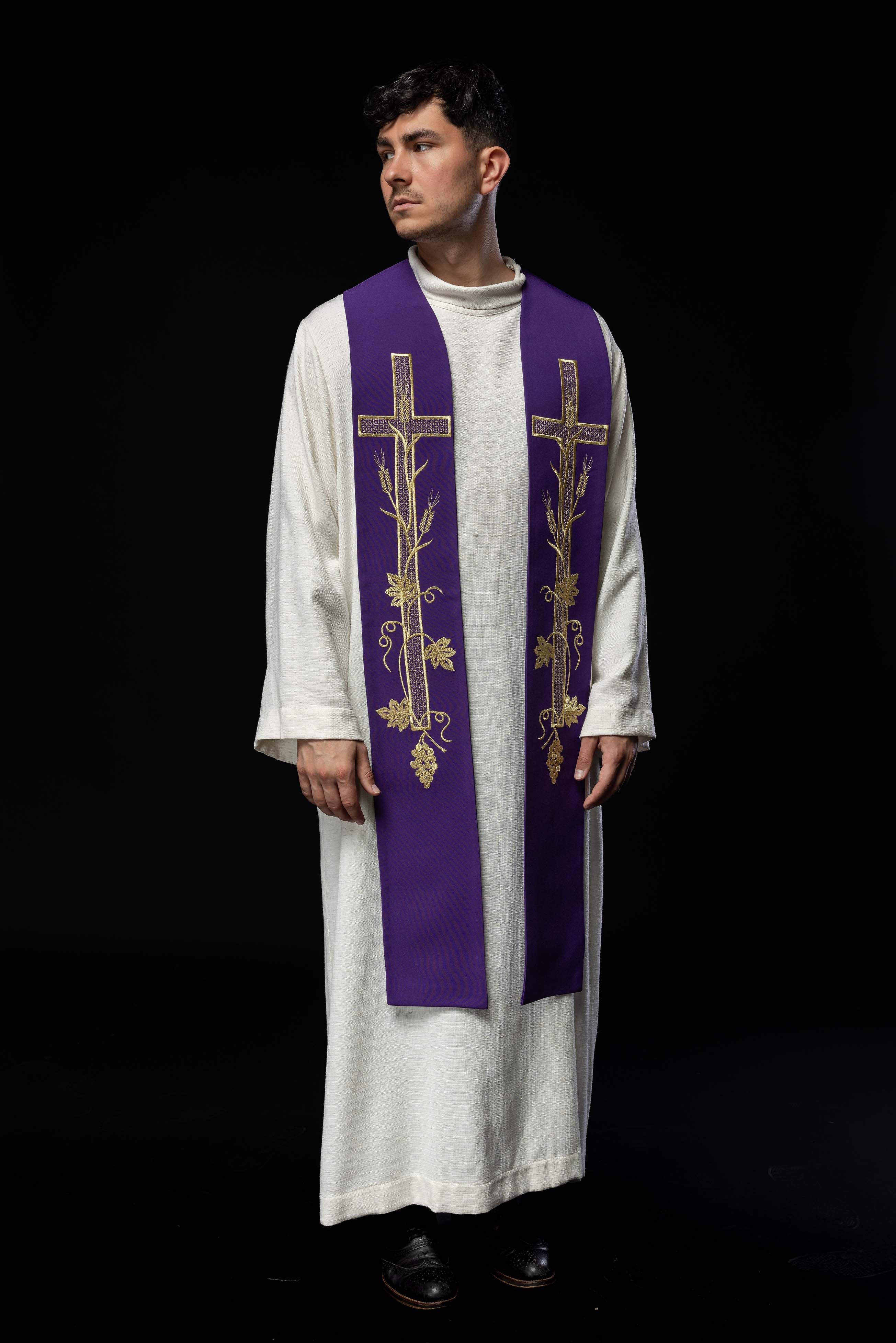 Priest Stole Purple Embroidered Cross