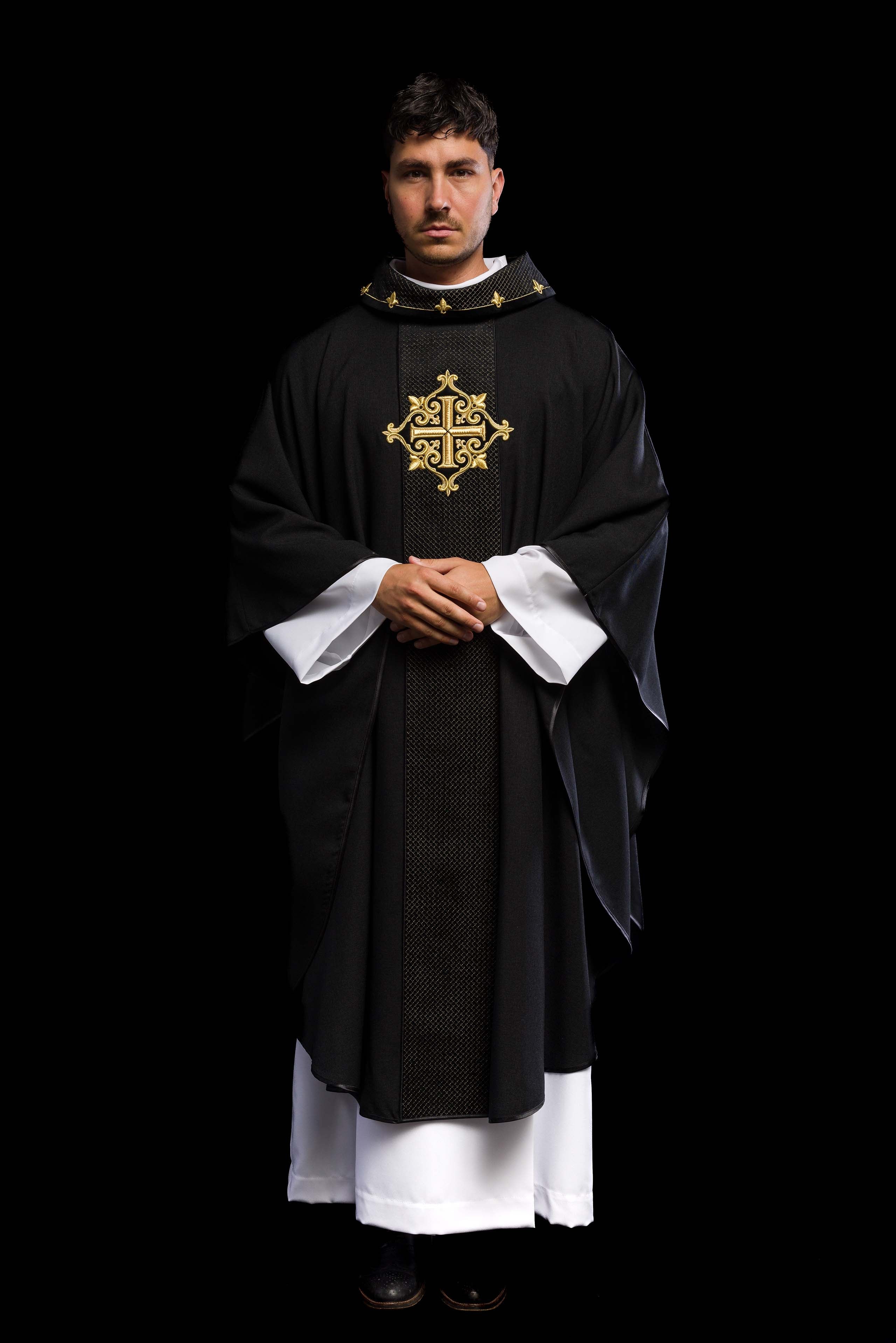 Embroidered Velvet Chasuble - Black Cross Symbol
