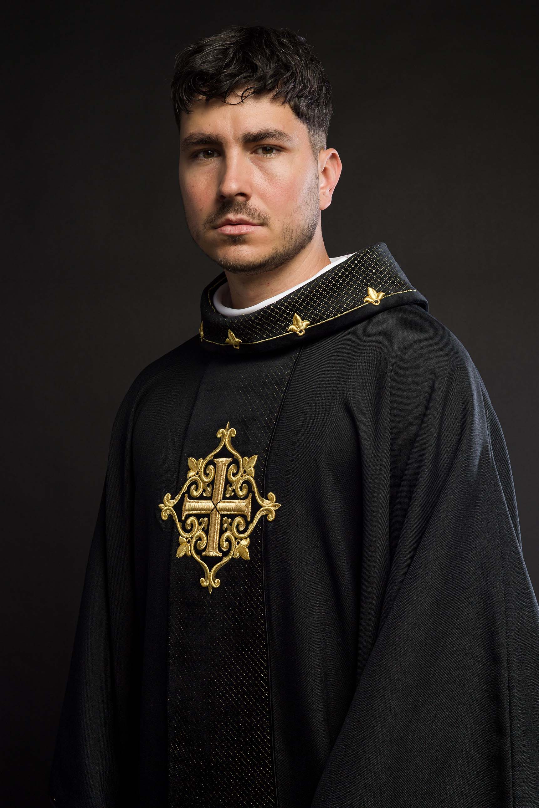 Embroidered Velvet Chasuble - Black Cross Symbol
