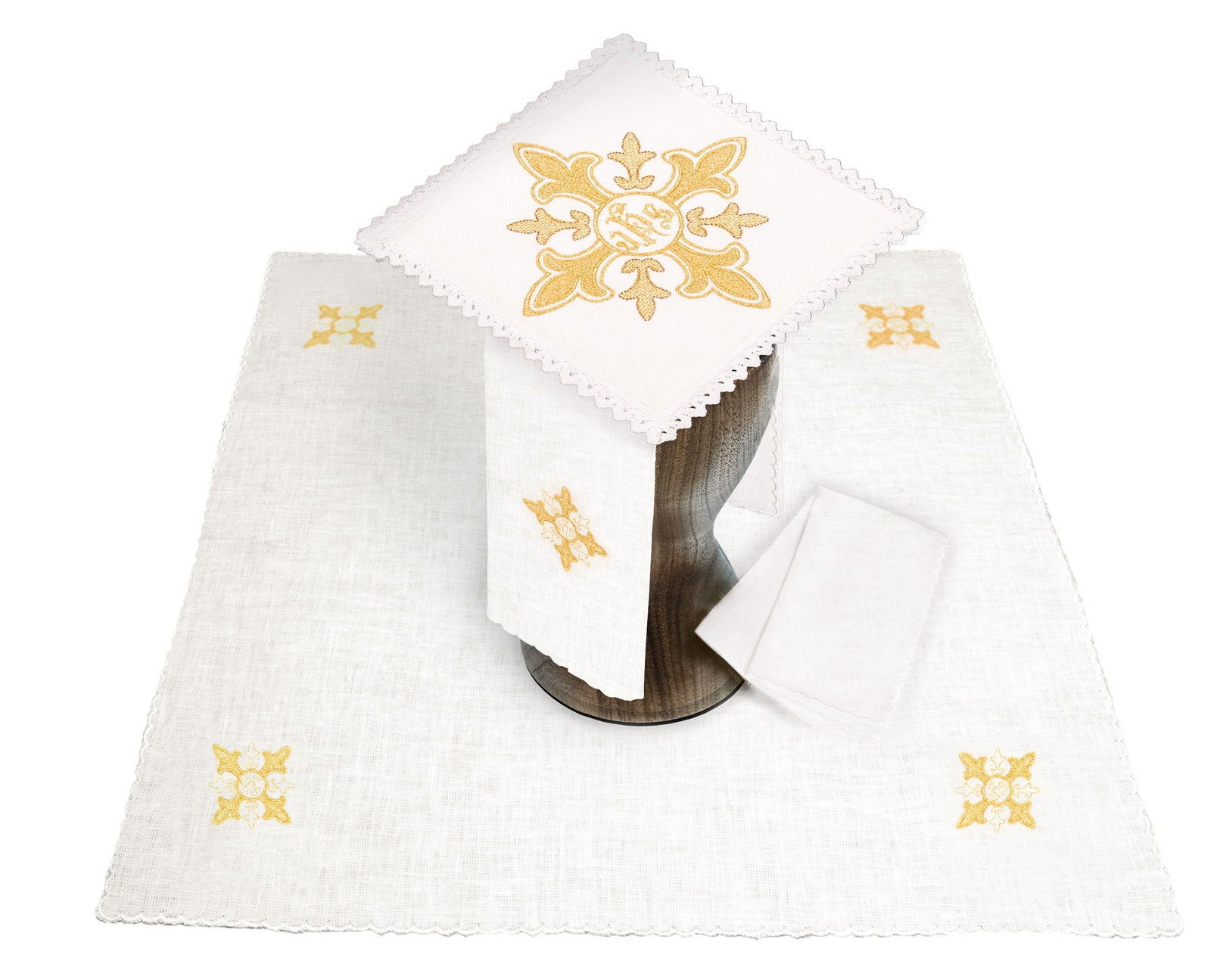 komplet kielichowy lniany z haftem eucharystycznym JHS